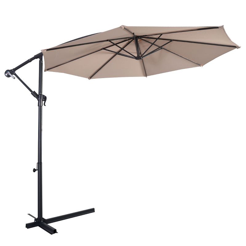 Costway 10' Hanging Umbrella Patio Sun Shade Offset Outdoor Market W/t Cross Base Beige, 2 of 11