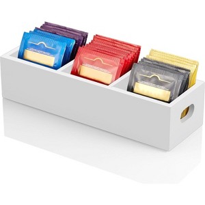 Tea Bag Organizer, Black Wooden Tea Bag Holder, Tea Storage Containers with 3 Slots, Sugar Packet Holder, Tea B - 1 of 4