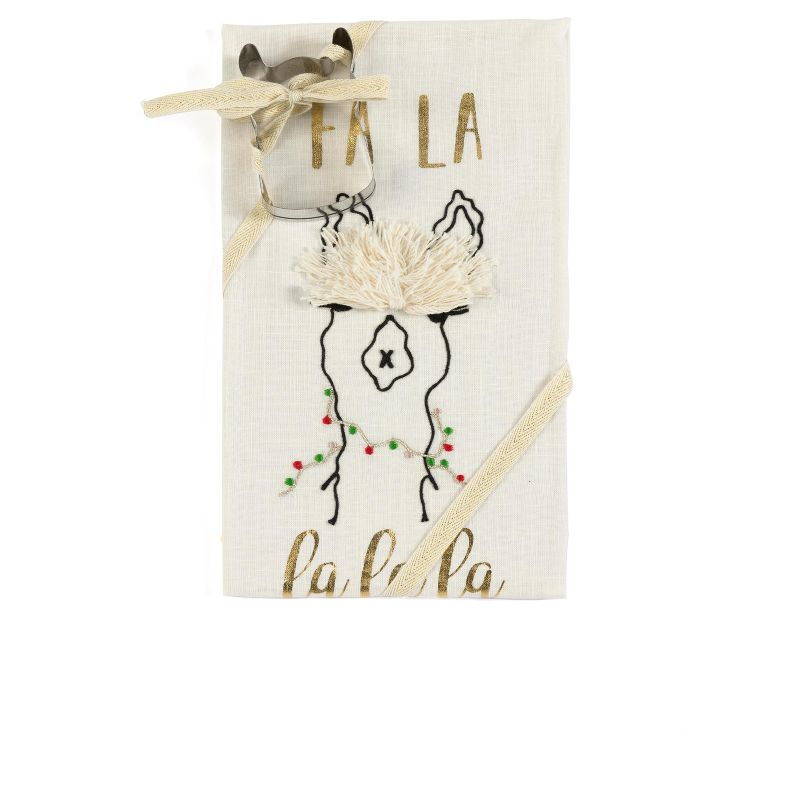 "Fa La La La" Tea Towel And Cookie Cutter Gift Set  - Off-White - Shiraleah, 1 of 4