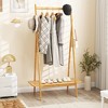 Costway Bamboo Clothes Rack Clothing Rack with Hanging Rod Rattan Shelf & 5 Copper Hooks Coffee/Natural - 4 of 4