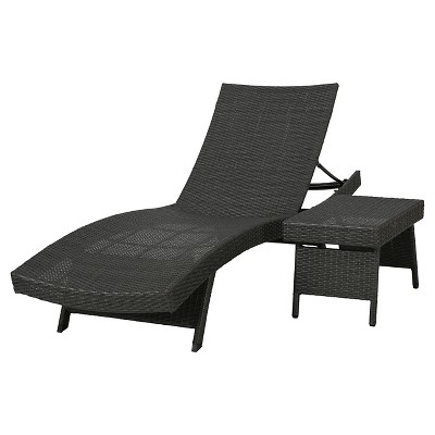 Salem 2pc Wicker Adjustable Chaise Lounge and Table Set - Gray - Christopher Knight Home