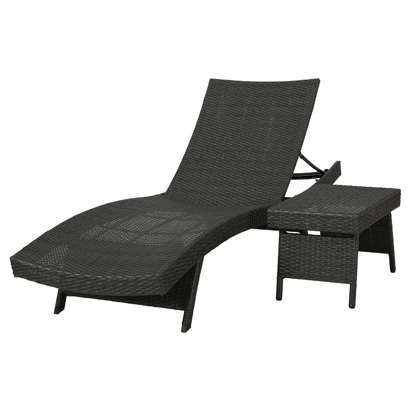 Salem 2pc Wicker Adjustable Chaise Lounge and Table Set - Gray - Christopher Knight Home, 1 of 6