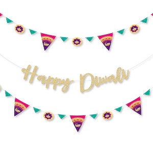 Big Dot of Happiness Happy Diwali - Festival of Lights Party Letter Banner Decor - 36 Banner Cutouts & No-Mess Real Gold Glitter Diwali Banner Letters - 1 of 4