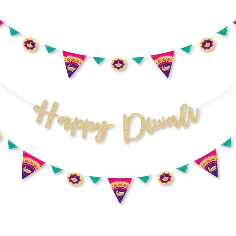 Big Dot of Happiness Happy Diwali - Festival of Lights Party Letter Banner Decor - 36 Banner Cutouts & No-Mess Real Gold Glitter Diwali Banner Letters, 1 of 9