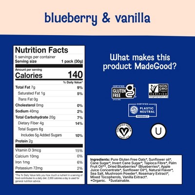 MadeGood Organic Crunchy Granola Squares Blueberry & Vanilla - 5.3oz/10ct