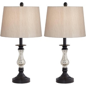 Barnes and Ivy 24" High Small Candlestick Traditional Accent Table Lamps Set of 2 Black Mercury Glass Metal Beige Shade Living Room Bedroom Bedside - 1 of 1