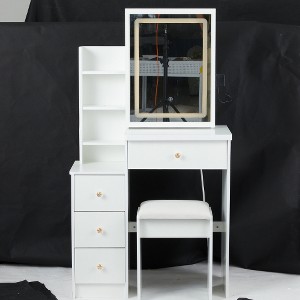 Ridstar 29.2 in. W Small Space Left Bedside Cabinet Vanity Table with Cushioned Stool For Small Space-White - 1 of 4