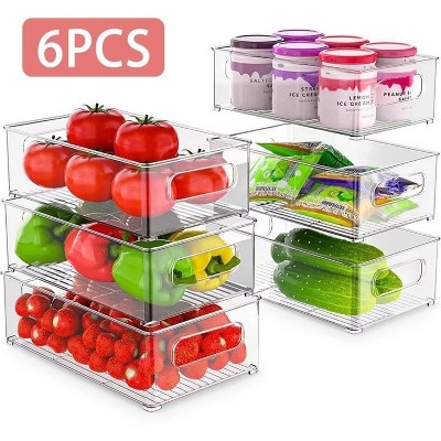 LunaLulinlk Set of 6 Refrigerator Organizer Bin Clear Plastic Stackable Fridge Freezer Storage Container for Pantry Kitchen Cabinet and Storage