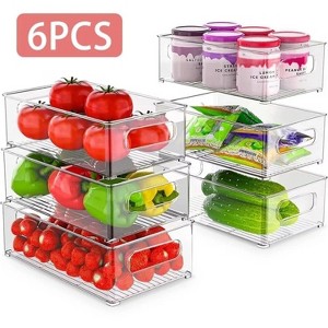 LunaLulinlk Set of 6 Refrigerator Organizer Bin Clear Plastic Stackable Fridge Freezer Storage Container for Pantry Kitchen Cabinet and Storage - 1 of 4