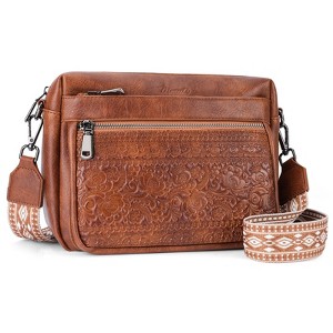 Crossbody Bags for Women Trendy,Leather Crossbody Purses Embossed Design,Multi Pocket Lightweight Shoulder Handbag (01-Brown) - 1 of 4
