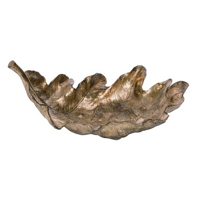 Transpac Resin 12 in. Brown Harvest Elegant Leaf Bowl