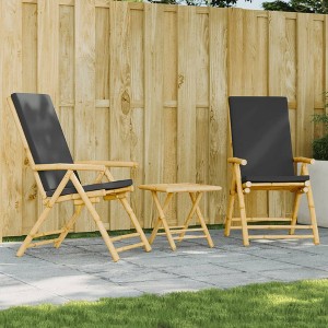 vidaXL 3 Piece Folding Bistro set with Dark Gray Cushions Bamboo - 1 of 4