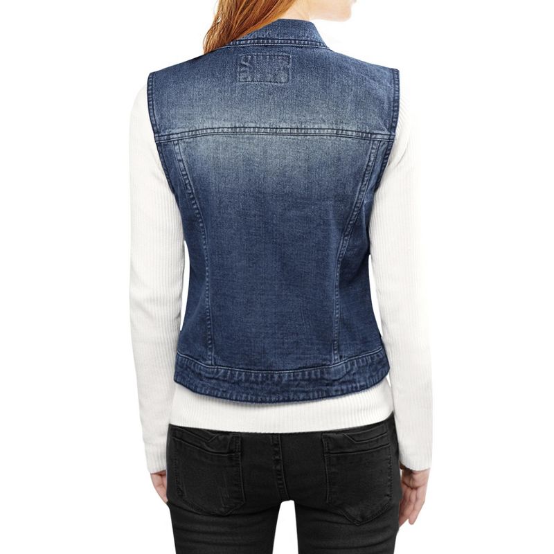 Allegra K Women's Buttoned Washed Denim Vest with Faux Chest Flap Pockets, 3 of 6