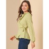 INSPIRE CHIC Women's Floral Print V Neck Tie Waist Ruffle Neck Chiffon Wrap Shirt - 4 of 4