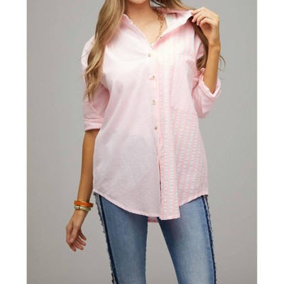 Women's Stripe Button Down Long Sleeve Shirt - DAVI & DANI
