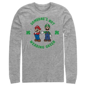 Men's Nintendo Super and Luigi St. Patrick's Day Not Wearing Green Long Sleeve Shirt - 1 of 4