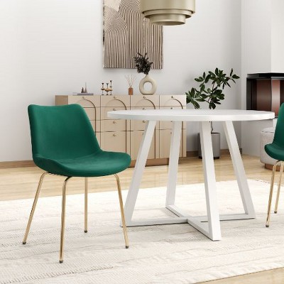 NicBex 3-Piece Round Dining Set, Trestle Dining Table with 2 Velvet Side Chairs for Living Room, White Dining Table with Dining Chairs