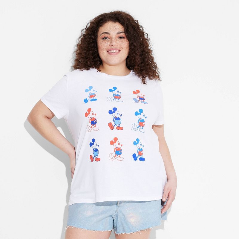 Women's Mickey Grid Americana Short Sleeve Graphic T-Shirt - White, 1 of 4