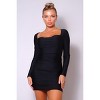 Slickblue Sexy Black Mini Dress with Sweetheart Neck, Long Sleeves, Side Ruching, Pleated Front Detail, Size S-L - 2 of 4