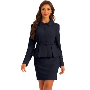 INSPIRE CHIC Women's Business Peplum Blazer and Pencil Skirt Suit Set 2 Pcs - 1 of 4