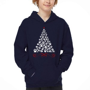 LA Pop Art Paw Christmas Tree - Boy's Word Art Hooded Sweatshirt - 1 of 4