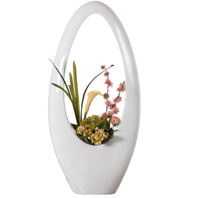 Uniquewise Modern Decorative White Oval Centerpiece Vase Wedding Flower Stand Holder, for Living Room, Entryway or Dining Room, 40 inch