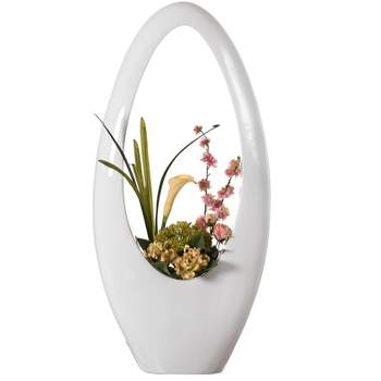 Uniquewise Modern Decorative White Oval Centerpiece Vase Wedding Flower Stand Holder, for Living Room, Entryway or Dining Room, 40 inch