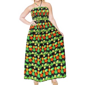 LA LEELA Women's House Daily Routine Evening Wear A line Maxi Boho Top Evening Long Strapless Tube Casual Dresses for Women One Size Black, Floral - 1 of 3