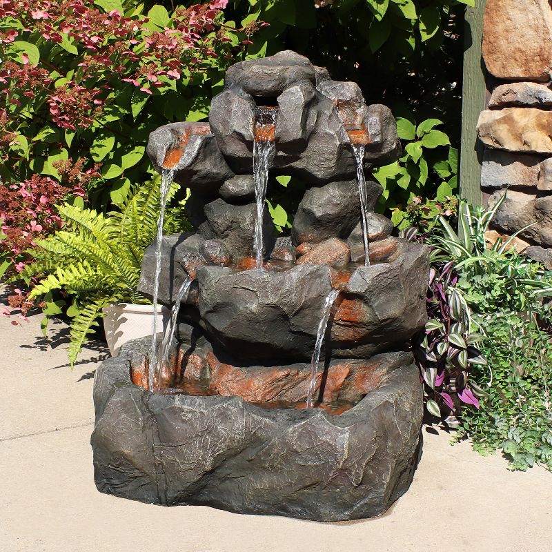 Sunnydaze 32"H Electric Fiberglass and Polyresin Layered Rock Waterfall Outdoor Water Fountain with LED Lights, 3 of 13