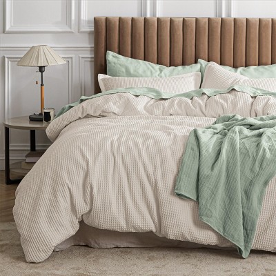 2/3 Pcs Waffle Comforter Set Soft Cotton Bedding Set Premium Cotton Cover with Polyester Fill for All Seasons