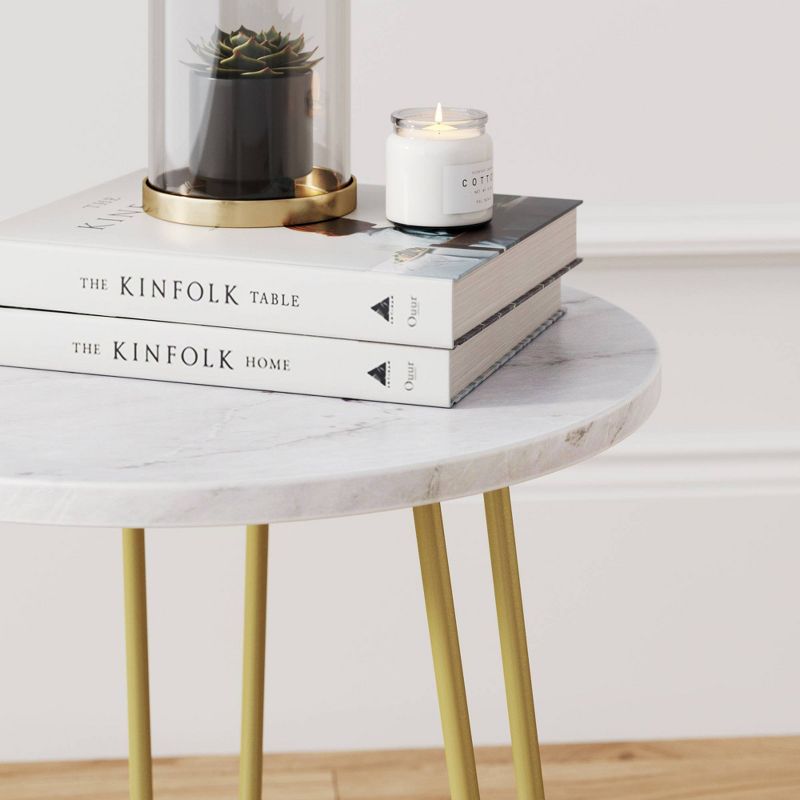 Ashley Faux Marble and Metal Tiered Side Table Matte White/Marble Gold - Nathan James, 3 of 6