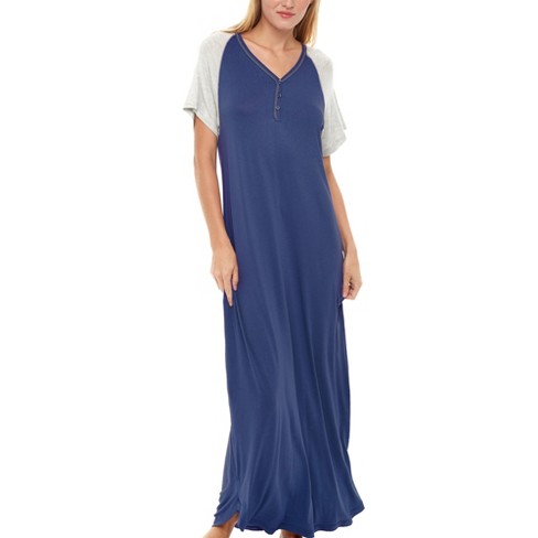 Alexander Del Rossa Women's Soft Knit Nightgown Long Sleep Shirt Full  Length Henley Pajama Top with Pockets