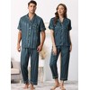 cheibear Men Striped Satin Button Down Short Sleeve Long Pants Pajama Set - 2 of 4