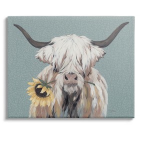 Stupell Industries Highland Cattle Biting Sunflower Bloom Canvas Wall Art - 1 of 3