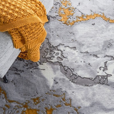 Craft Grey and Gold Abstract Synthetic Area Rug, 5'3" x 7'6"