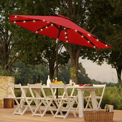 Sonkuki Patio 9FT LED Market Umbrellas With Solar Lights, Table Umbrella for Patio and Outdoor With Tilt Button for Deck and Pool