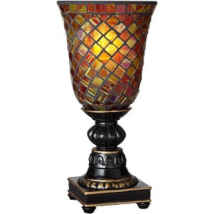 Regency Hill Traditional Uplight Accent Table Lamp 12" High Dark Bronze Amber Mosaic Glass Shade Bedroom House Bedside Nightstand - 1 of 4