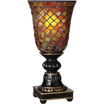 Regency Hill Traditional Uplight Accent Table Lamp 12" High Dark Bronze Amber Mosaic Glass Shade Bedroom House Bedside Nightstand