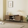 Tree city - 60 inches wide Golden Sandalwood TV Stand, fits 45-75 inch TVs, Modern Media Console with Storage Cabinets & Slatted Doors for living room - 3 of 4