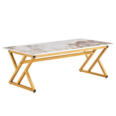 NicBex 47 Inch Rectangle Coffee Table with Marble Pattern Tabletop and Metal Base for Living Room,Dining Room