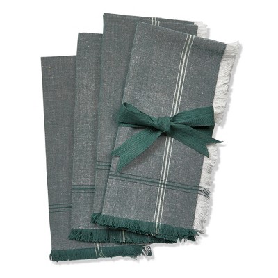tagltd Warm Wishes Grey Border Stripe Cotton Napkin with Fringe Set Of 4