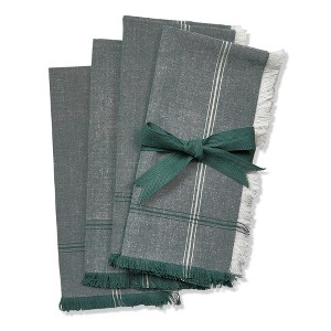 tagltd Warm Wishes Grey Border Stripe Cotton Napkin with Fringe Set Of 4 - 1 of 2