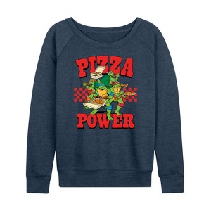 Women's - Teenage Mutant Ninja Turtles - Pizza Power Lightweight French Terry Wide Neck Long Sleeve Shirt - 1 of 4