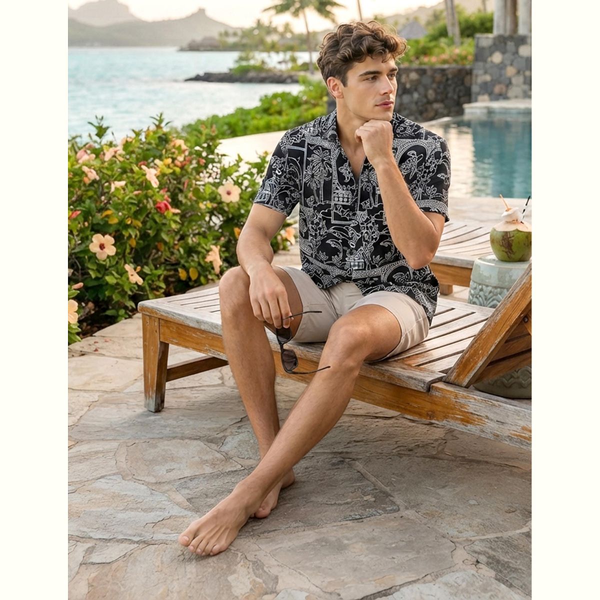 LA LEELA Mens Hawaiian Shirts Short Sleeve Button Down Shirt Mens Hawaii Shirts Boho Holiday Casual Summer Beach Shirts Funny 7XL Black,Floral - thumbnail 5