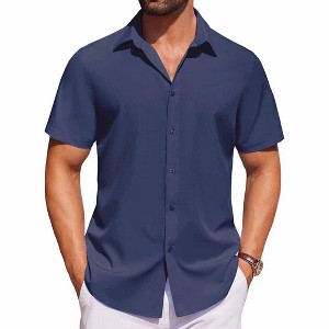 COOFANDY Mens Short Sleeve Button Down Shirts Casual Summer Shirt Untucked Dress Shirts - 1 of 4