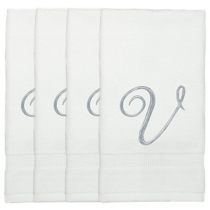 BC BARE COTTON Monogrammed Fingertip Towels, Personalized Gift, 11 x 18 Inches - Set of 4 - White - Silver Script - 1 of 1