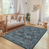 2x6 FT Modern Washable Area Rug, Floral Throw Carpet with Non Slip Backing, Low Pile Stain Resistant Floor Cover for Living Room, Beige - 4 of 4