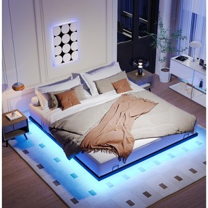 KTMBDW 8 Inch Floating King Bed Frame with Smart LED Lights and Charging Station, Modern Metal King Bed Frame, Easy to Assemble, Black - 1 of 4