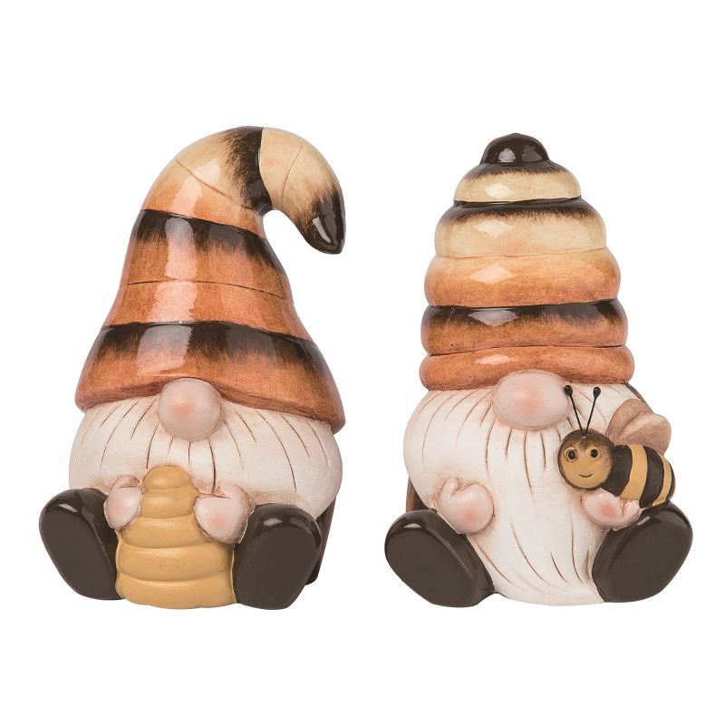 Transpac Terracotta 6" Multicolor Spring Sitting Gnome in Bee Outfits Set of 2, 1 of 2