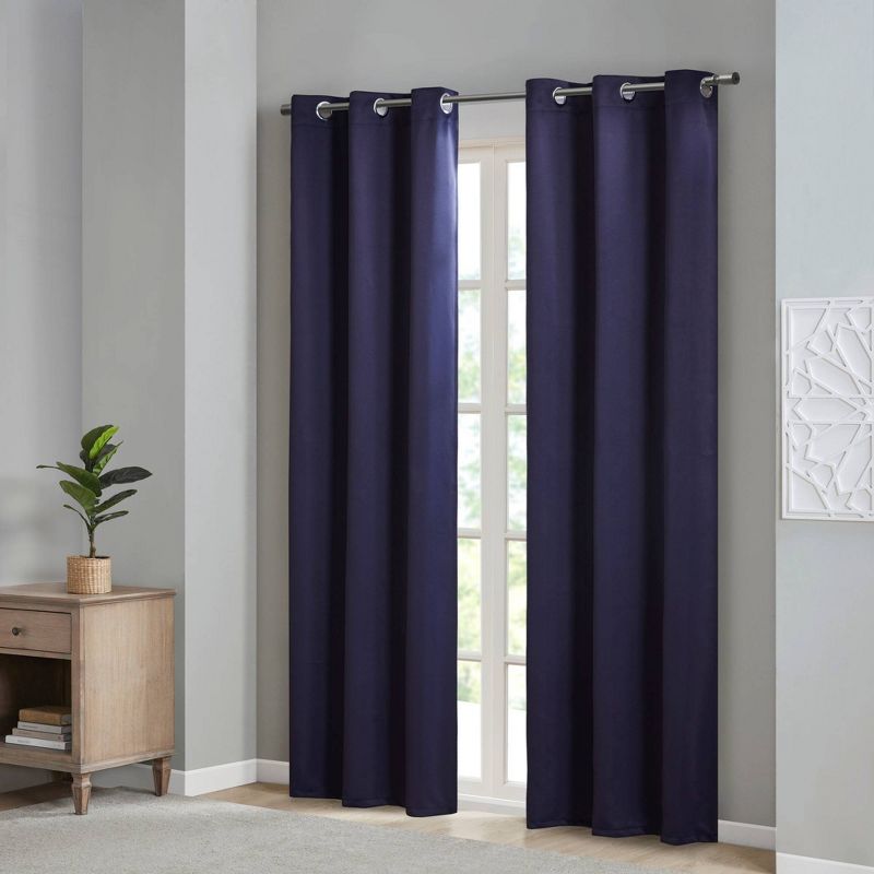 Set of 2 Aljed Solid Blackout Triple Weave Grommet Top Curtain Panels Blue, 2 of 7